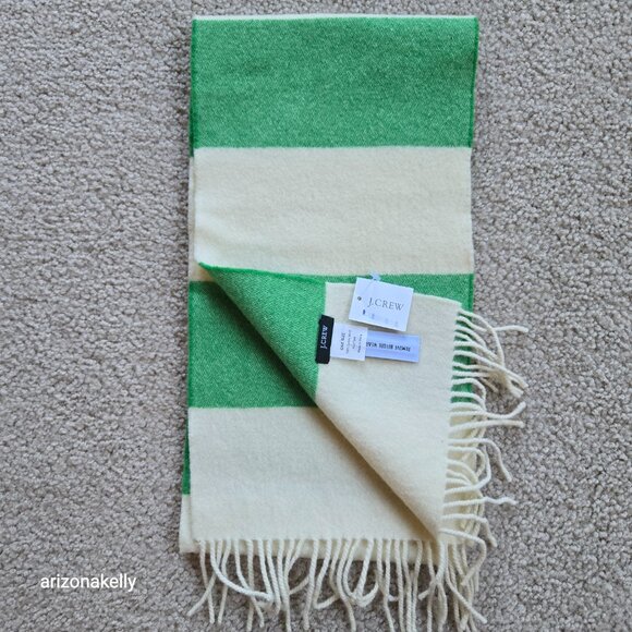 NWT J. Crew Wool Scarf Green White Stripe Rugby - Picture 11 of 11